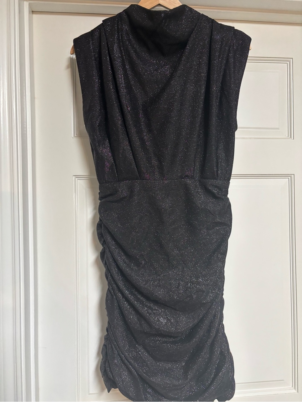 New Line and Dot Sparkle Black Sleeveless Ruched Cocktail Dress